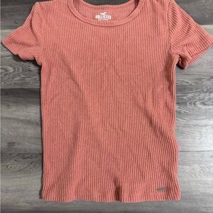 Hollister Women's Coral Ribbed Tee